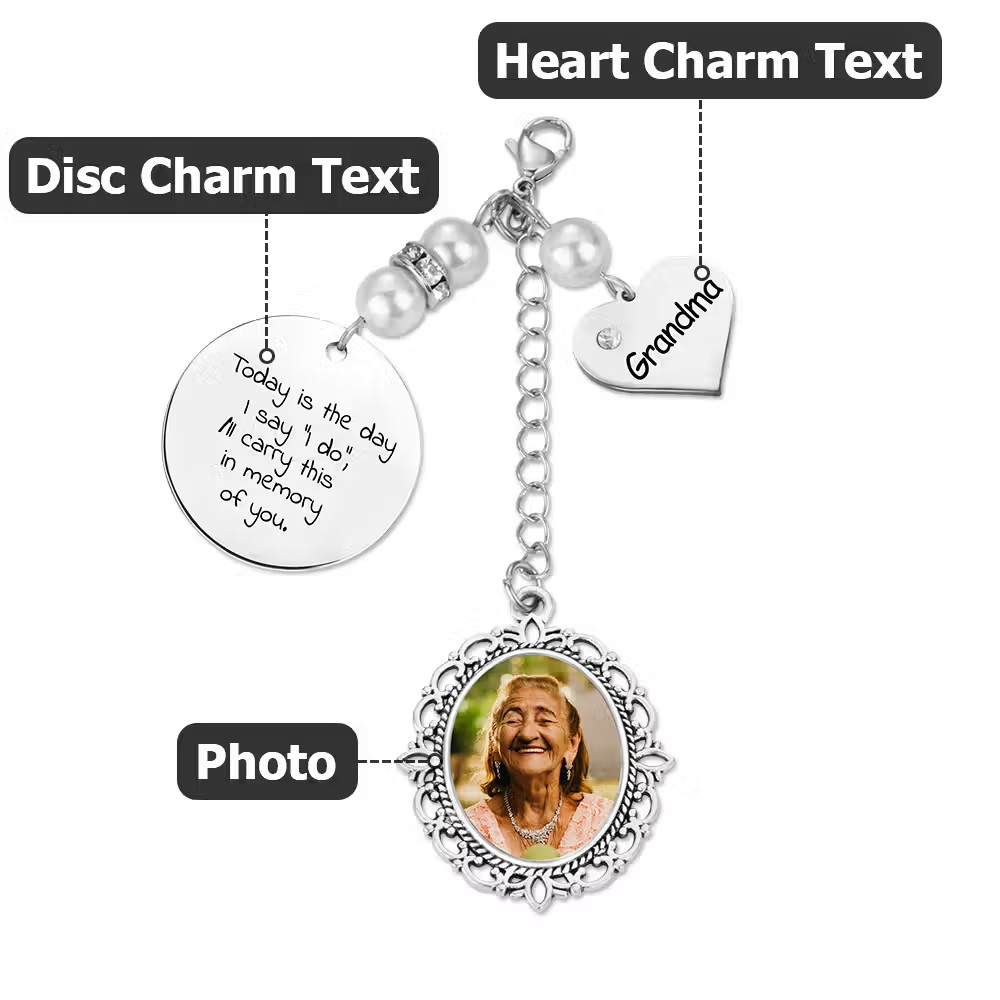 Customized Photo Charm For Bridal Memorial Bouquet